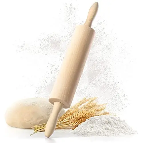 Produktbild: TIMELEOS Nudelholz mit Metallachse - Teigroller - Wellholz - Nudelholz als Backzubehör - Backrolle aus Buchenholz zum Teigrollen - stabil & langlebig - Teigrolle - (1x Teigrolle groß 44 x 6.6 x 6.5cm)