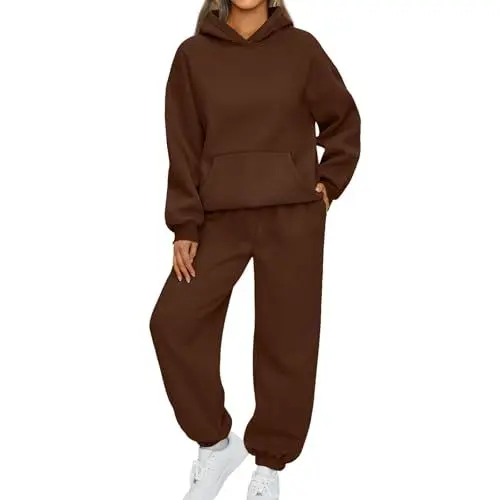 Produktbild: Streatwear Trainingsanzüge Für Damen Einfarbig Pullover Casual Sweatshirts Loungewear Set Warm Zweiteiler Outfit Sportkleidung Frauen Set Jogginganzug Damen Lässig Deals(3-Coffee,M)