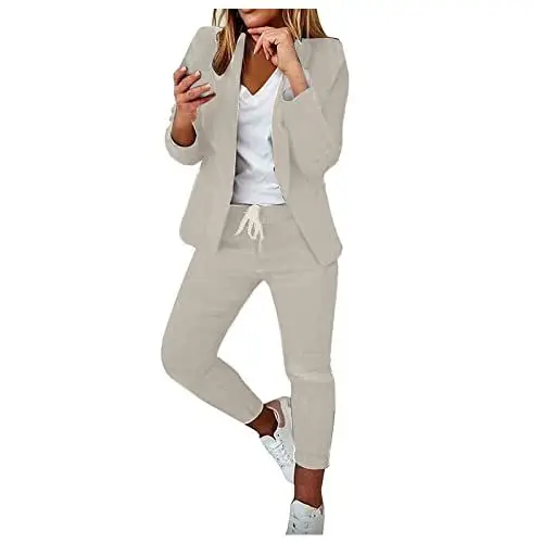 Produktbild: TIMELYE Hosenanzug Damen Festlich Hochzeit Streetwear Anzug Damen-Blazer Sportlich-Elegant Hosenanzüge Festlich Partykleidung Oberbekleidung Damen Blazer Sportlich Elegant Trainingsanzug（2-White，S）