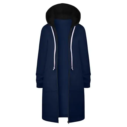 Produktbild: TIMELYE Damen Winterjacke Bequem Sweatjacke Übergangsjacken+Damen+günstig Softshelljacke Elegant Sweatshirt Kapuzenpullover Damen Sweatjacke Mit Kapuze Langpullover Kuschel Hoodie Herren（2-Navy，4XL）