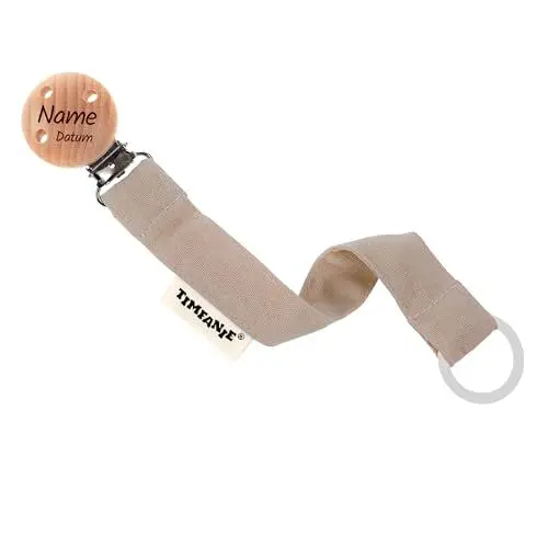 Produktbild: Timfanie® Schnullerhalter | NATURE | taupe | Band/Kette aus Stoff mit Gravur & Adapter