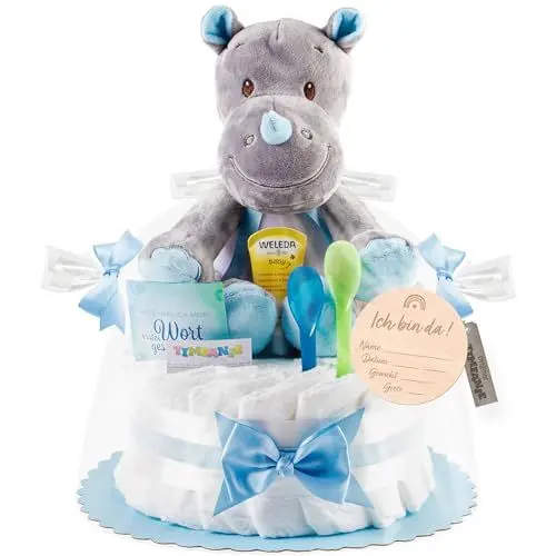 Produktbild: Timfanie® Windeltorte | Kuschel Nashorn | blau | 0-8 Monate