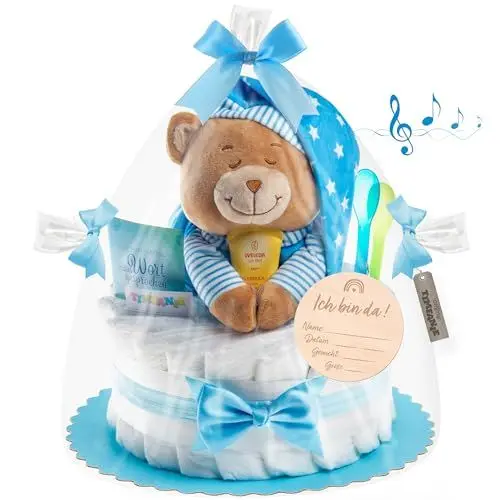 Produktbild: Timfanie® Windeltorte | Spieluhr Schlafmütze | blau | 0-8 Monate