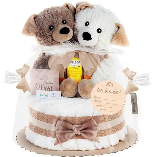 Produktbild: Timfanie® Windeltorte | mit Warmies® Hunde Zwillinge | 0-8 Monate