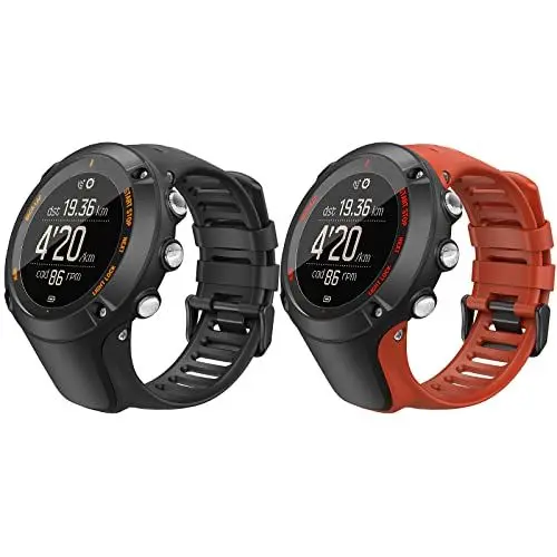 Produktbild: TiMOVO Silikon Armband Kompatibel mit Suunto Ambit 3,2 Stück Farbig Replacement Uhrenarmband Erstatzband mit Werkzeug und Schrauben Sportarmband, Schwarz+Rot