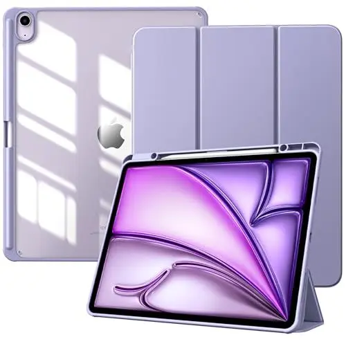 Produktbild: TiMOVO Hülle für New iPad Air 13 Zoll (M2) 2024 Schutzhülle mit Stifthalter, Schlank Ständer Schutzhülle mit Klarer Transparent Rückseite für iPad air 13 2024, Auto Schlaf/Aufwach, Taro Violett