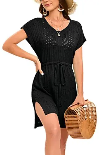 Produktbild: Timuspo Damen Häkeln Strandkleid Plus Size Bikini Cover Up Badeanzug Bademode Badeanzug Schwarz