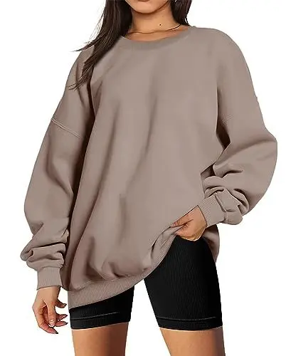 Produktbild: Timuspo Damenpullover Langarm, Oversize-Oberteile mit Rundhalsausschnitt, Sweatshirt ohne Kapuze, Y2K-Kleidung für Teenager-Mädchen, Langarmshirt, Winter-Herbst-Streetwear-Pullover, Hellbraun, XXL