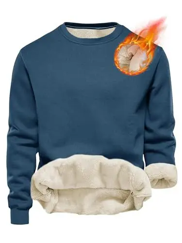 Produktbild: Tincini Herren Sweatshirt Winter Dickes Fleece Pullover Casual Rundhals Gefüttert Sweater Warm Langarm Pulli Winterpullover (Blau, L)