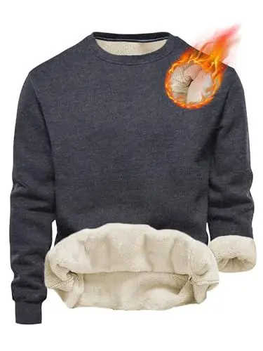 Produktbild: Tincini Herren Sweatshirt Winter Dickes Fleece Pullover Casual Rundhals Gefüttert Sweater Warm Langarm Pulli Winterpullover (Dunkelgrau, L)