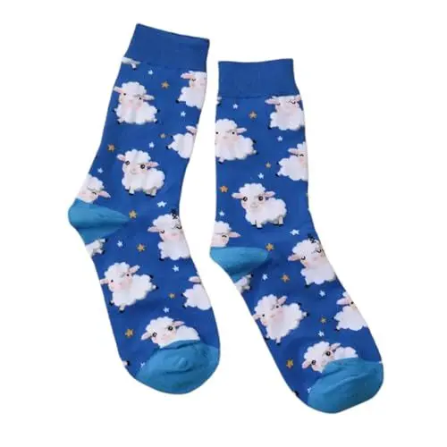 Produktbild: Tindo Blaue Socken und Süsses Schaf Lustige Verrückte Socken für Männer und Frauen Geschenksocken Unisex Einheitsgröße 36-43 Crew Socks 1-Paar…