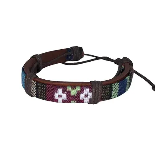 Produktbild: Tindo Surfer - Surfer Lederarmband Damen & Herren - Boho Ethno Hippie Armkettchen aus Leder - Strand Festival Accessoires - Verstellbar - Baumwolle Leder Rund (Bunt)