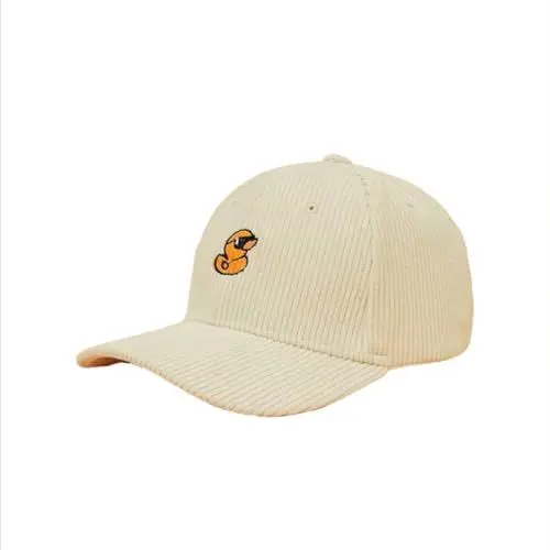 Produktbild: Tindo Cord-Kappe in Beige mit Ente und Sonnenbrille – Stylische Unisex-Mütze für Freizeit und Outdoor-Aktivitäten