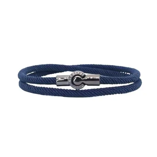 Produktbild: Tindo Dickes Wickel-Armband Herren mit Magnet Verschluss - Handmade - modisches accessoire für Männer - stylisches Stoff-Armband (Navy Blau)…