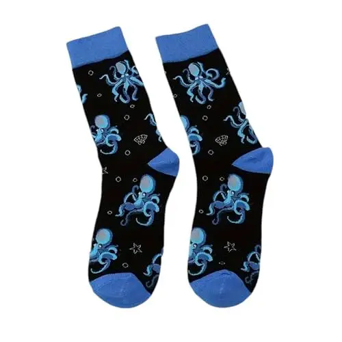 Produktbild: Tindo Dunkelblaue Socken mit Kraken Motiv Lustige Verrückte Socken für Männer und Frauen Geschenksocken Unisex Einheitsgröße 36-43 Crew Socks 1-Paar…