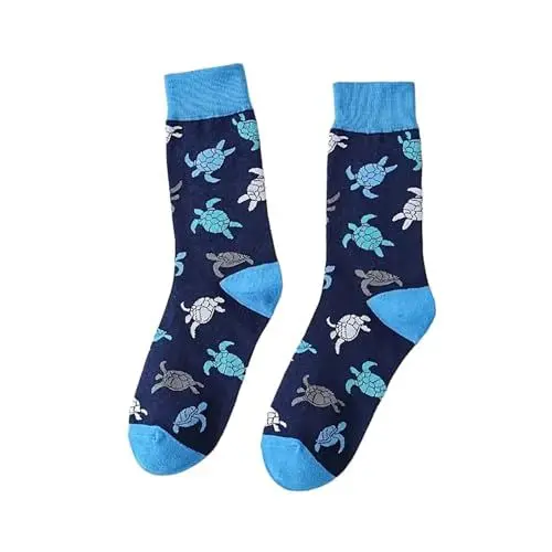 Produktbild: Tindo Dunkelblaue Socken mit Schildkröten Motiv Lustige Verrückte Socken für Männer und Frauen Geschenksocken Unisex Einheitsgröße 36-43 Crew Socks 1-Paar…