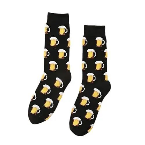 Produktbild: Tindo Schwarze Socken mit Bier Motiv Lustige Verrückte Socken für Männer und Frauen Geschenksocken Unisex Einheitsgröße 36-43 Crew Socks 1-Paar…