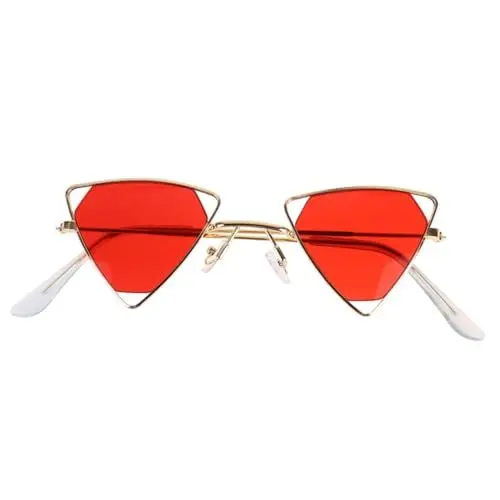 Produktbild: TINEASUR Einzigartige Sonnenbrille in Dreiecksform Metallrahmen Rote Gläser Für Modebewusste Frauen