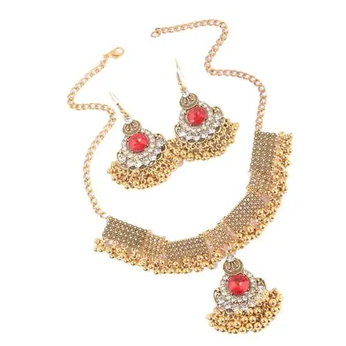 Produktbild: TINEASUR 1 Satz Halskette-set Frauen Baumeln Ohrringe Tropfenohrringe Ohrhänger Für Mädchen Moisennette-schmuck Afrikanischer Schmuck Für Frauen Schmuckset Ohrringe Für Frauen Legierung Rot