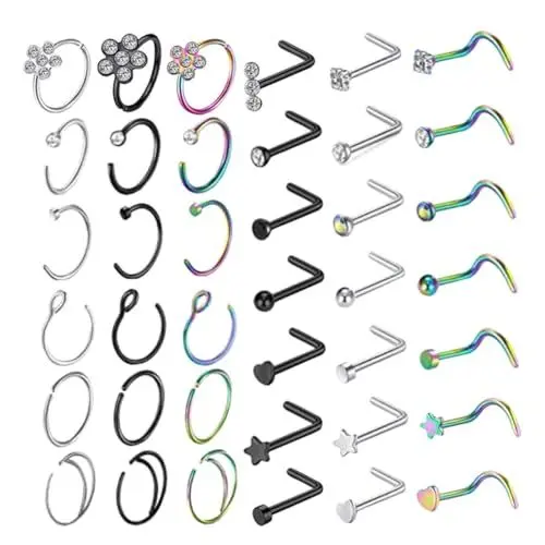 Produktbild: TINEASUR 1 Satz Kombination Nasenstecker Nasenring Nasenpiercing-schmuck Doppelter Nasenring Für Single-piercing Nasenring Nieten Nasenringe Reifen Gefälschter Nasenring Rostfreier Stahl