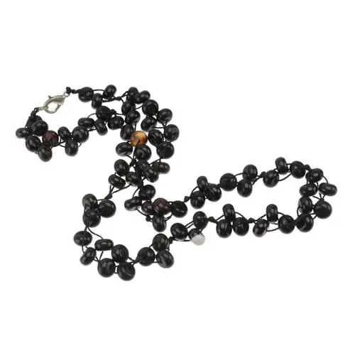 Produktbild: TINEASUR 1stk Geflochtene Ausgefallene Halskette Böhmisches Dekor Für Geflochtener Schmuck Edelsteinschmuck Frau Halskette Strandketten Für Boho-dekor Naturstein Black