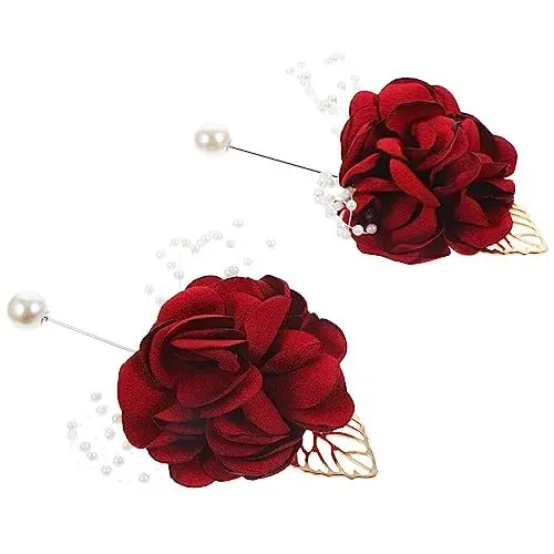 Produktbild: TINEASUR 2 Stück Hochzeitsanstecker Im Knopfloch Künstliche Rosenblätter Für Brautjungfer Und Bräutigam Elegantes Und Intellektuelles Design Stoffmaterial Hochzeitsdeko-accessoires