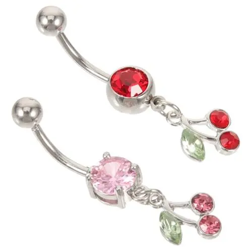 Produktbild: TINEASUR 2St Kirsch-Bauchnabel ring durchdringender Bauchring Bauchnabelpiercing schwangerschaft bauchnabel ringe Bauchring Schmuck Bauchnabel schmuck kurzer Bauchnabelring Rostfreier Stahl