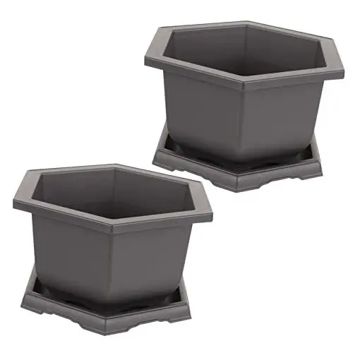 Produktbild: TINEASUR 2 Sets Kunststoff Pflanztöpfe Mit Untertassen Blumentöpfe Für Garten Und Innenbereich Bonsai Pflanzgefäße Robustem Kunststoff Ideal Für Sukkulenten Und Pflanzenpflege
