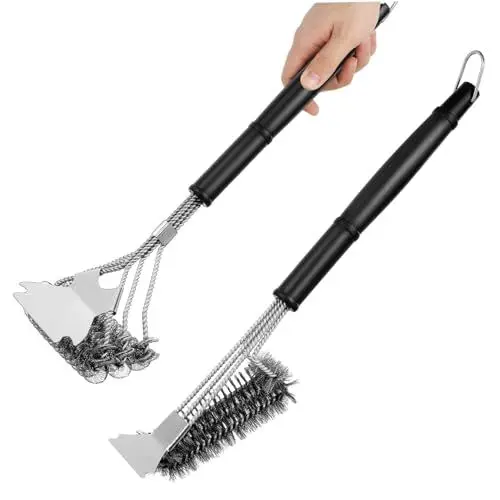 Produktbild: TINEASUR Grillbürste 2 Stück Edelstahl Reinigungsbürste Grillzubehör Grill Reinigungsbürste Grill Reinigungsset Grillrostreiniger Outdoor Grillschaber Grillreinigerbürste Polypropylen Schwarz