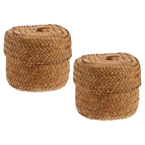 Produktbild: TINEASUR Aufbewahrungskörbe Aus Seegras Mit Deckel 2 Stück Gewebte Blumenkörbe Für Küche Zuhause Hochzeitsdekoration