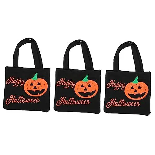 Produktbild: TINEASUR 3 stücke Halloween Vliesstoffe Tasche Einkaufstasche für Süßigkeiten Lagerung Glow Design Schwarz