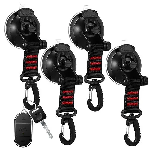 Produktbild: TINEASUR 4 Stück Robuste Saugnäpfe Mit Haken Für Auto Camping Zurrgurte Und Planen Starke Haltekraft Ideal Für Sonnenschutz Und Befestigung Von Lichterketten