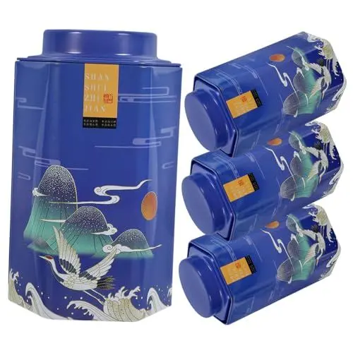 Produktbild: TINEASUR 4 Stück Teedose Leere Leere Blechbehälter Kaffee-Tee-kanister Kleine Küchenkanister Kaffee-Tee-blechdose Luftdichte Konservendosen Tee Blechdose Blue Weißblech
