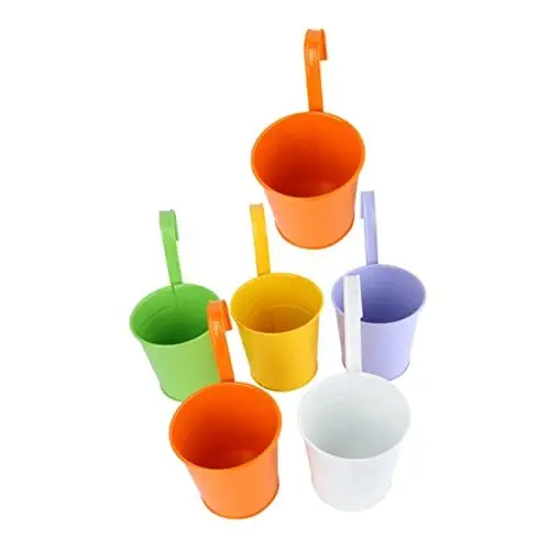 Produktbild: TINEASUR 6 Stück Metalleimer Blumen Hängetopf Bunte Gartentöpfe Für Balkon Und Garten Ideal Für Pflanzen Und Blumen Wetterfest Und Langlebig