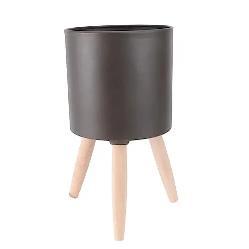 Produktbild: TINEASUR Blumentopfständer aus Eisen Bodentopfständer für minimalistisches Pflanzenpräsentationsregal weißer runder Sockel Gartengeländer Blumentopfständer