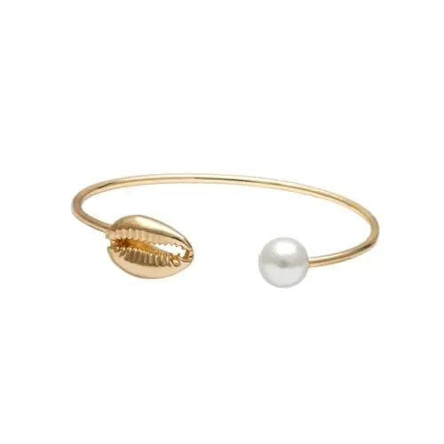 Produktbild: TINEASUR Stilvolles Perlenarmband Mit Goldener Muschel Schlichtes Und Modisches Kupferlegierungsmaterial Bequem Für Besondere Anlässe