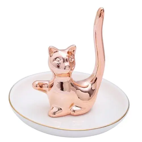 Produktbild: TINEASUR Schmuck Tablett Schmuck Gericht Für Ringe Ohrringe Stilvolle Ständer Home Decor Rose Gold Katze