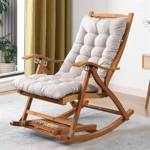 Produktbild: TINGMIAN Liegestuhl Schaukelstuhl Bequemer Relax-Balkon-Schaukelstuhl Freizeit-Loungesessel Balkon Zu Hause, Massivholzstuhl Nickerchen Alter Männer Und Erwachsene, Tragkraft 200Kg