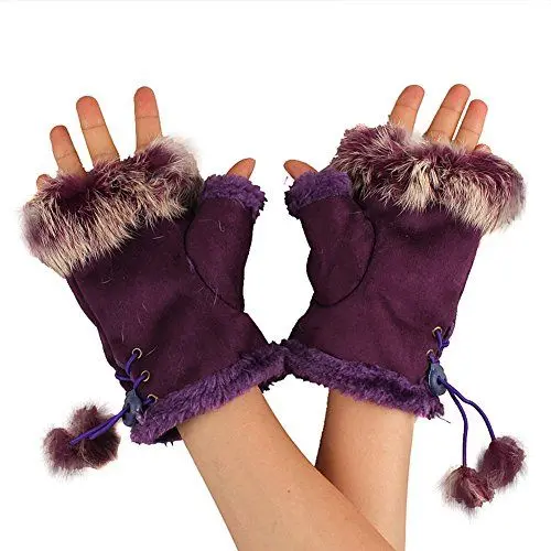 Produktbild: TININNA Winter Warme Elegant Kunstpelz Lange Fingerlose Handschuhe Armwärmer Pulswärmer Handwärmer Stulpen für Damen Mädchen lila EINWEG Verpackung