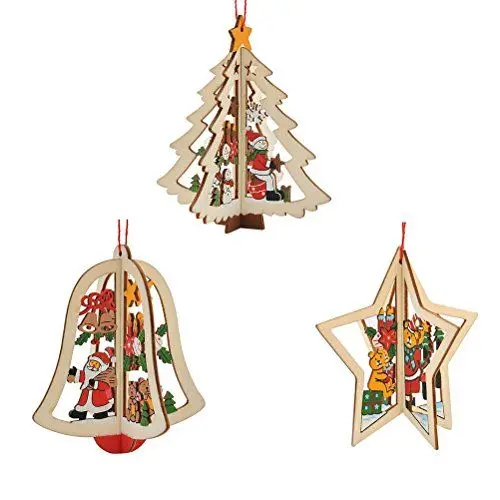 Produktbild: Tinksky 9 Stücke Holz Christbaumschmuck Anhänger Weihnachtsbaum Weihnachtsglocke Weihnachtsstern Holz Weihnachtsdekoration