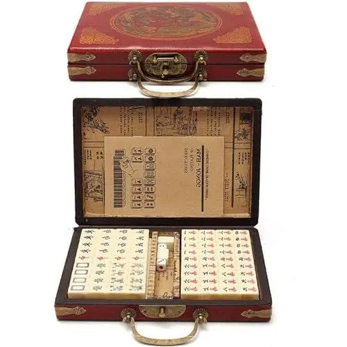 Produktbild: TINMAGI Mahjong，Mahjong Ratstone，Mahjong Set，Tragbares traditionelles chinesisches Mini-Mahjong-Spiel mit 144 Steinen für Familienspiele, Partys und lustige Spiele für Erwachsene zum Zeitvertreib.