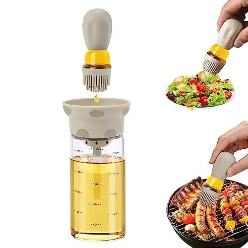 Produktbild: TINMIX 200 ml Ölspender mit Silikonbürste für Grill, 2-in-1, Olivenölspenderflasche für Küche, Kochen, Backen, Gebäck, Salat, Grau