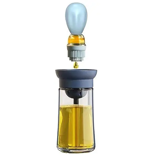 Produktbild: TINMIX Ölspender mit Bürste – Glas-Olivenölspender zum Kochen, 2-in-1 Ölspenderflasche für Küche mit Silikon-Backpinsel für Essig, Soße, Grill, Braten, T-OB21, Blau
