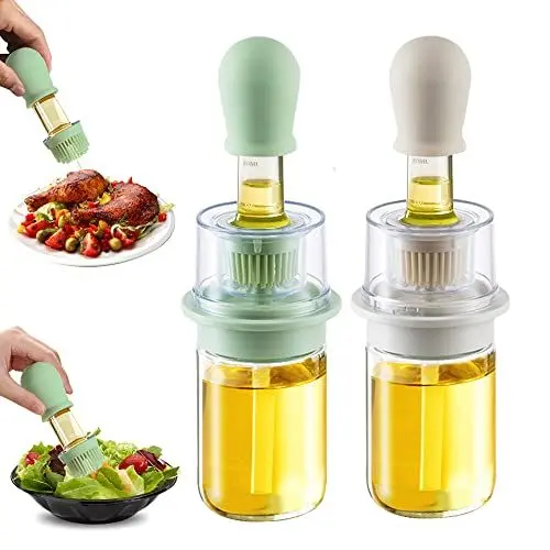 Produktbild: TINMIX Ölspender mit Bürste, 2-in-1 Olivenölspender und Essigflasche mit Silikonbürste zum Kochen, Grillen, Salat, Backen, Weiß und Grün