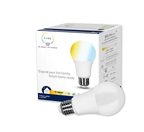 Produktbild: tint Smarte LED-Birne E27 – Steuerbar per Alexa oder Fernbedienung – Dimmbare E27 Glühbirne mit weißem Licht (2700-6500 K), 9 W