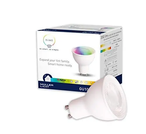 Produktbild: tint Smarter LED-Reflektor – Steuerbar per Alexa oder Fernbedienung oder tint Bluetooth App– Dimmbare GU10 Glühbirne mit weißem und farbigem Licht RGB, 4,7 W