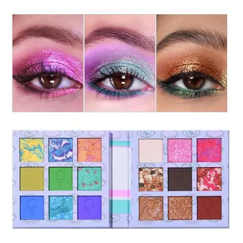 Produktbild: TINTARK Eyes Cream Lidschatten Palette, Glitzer Lidschatten Bunt Schminke Braun Rosa Blau Lila Naked Creme Nudetöne Augen Make-up Paletten Glitter Matte Eyeshadow Make up