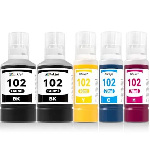 Produktbild: Tinte 102 Multipack Kompatibel mit 102 Multipack, Druckerpatronen 102 Set für Ecotank ET-4850 ET-4750 ET-2850 ET-2750 ET-15000 ET-2700 ET-3700,Tintenflaschen 102 Eco tank(2Schwarz, C, M, Gelb)