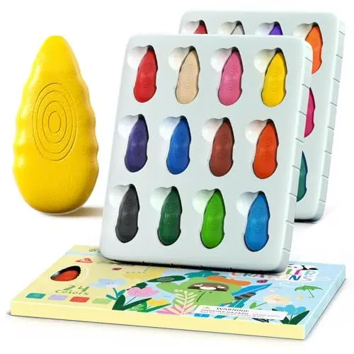 Produktbild: TinyGeeks 24 Wachsmalstifte ab 2 Jahre - Malstifte ab 2 jahre - Malen kinder ab 2-4 - Stifte Kleinkind - Wachsmalstifte ab 3 jahre - Wassertropfen-Buntstifte