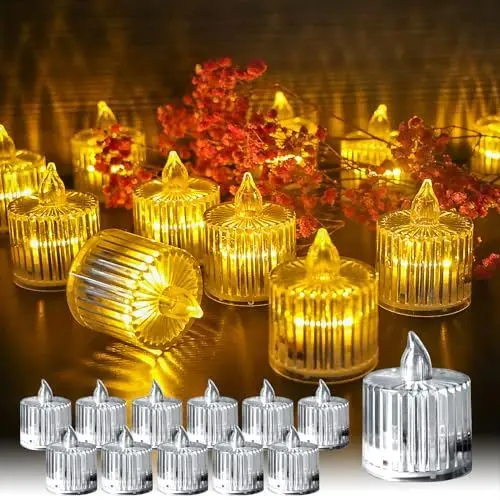 Produktbild: TINYOUTH 12 Stück LED Teelichter Flackernde, Hochzeitsdeko Teelichter Elektrische Teelichter, Batterien Enthalten für Hochzeitsfeier Jubiläum Verlobung Dekoration, Römische Säulenschale